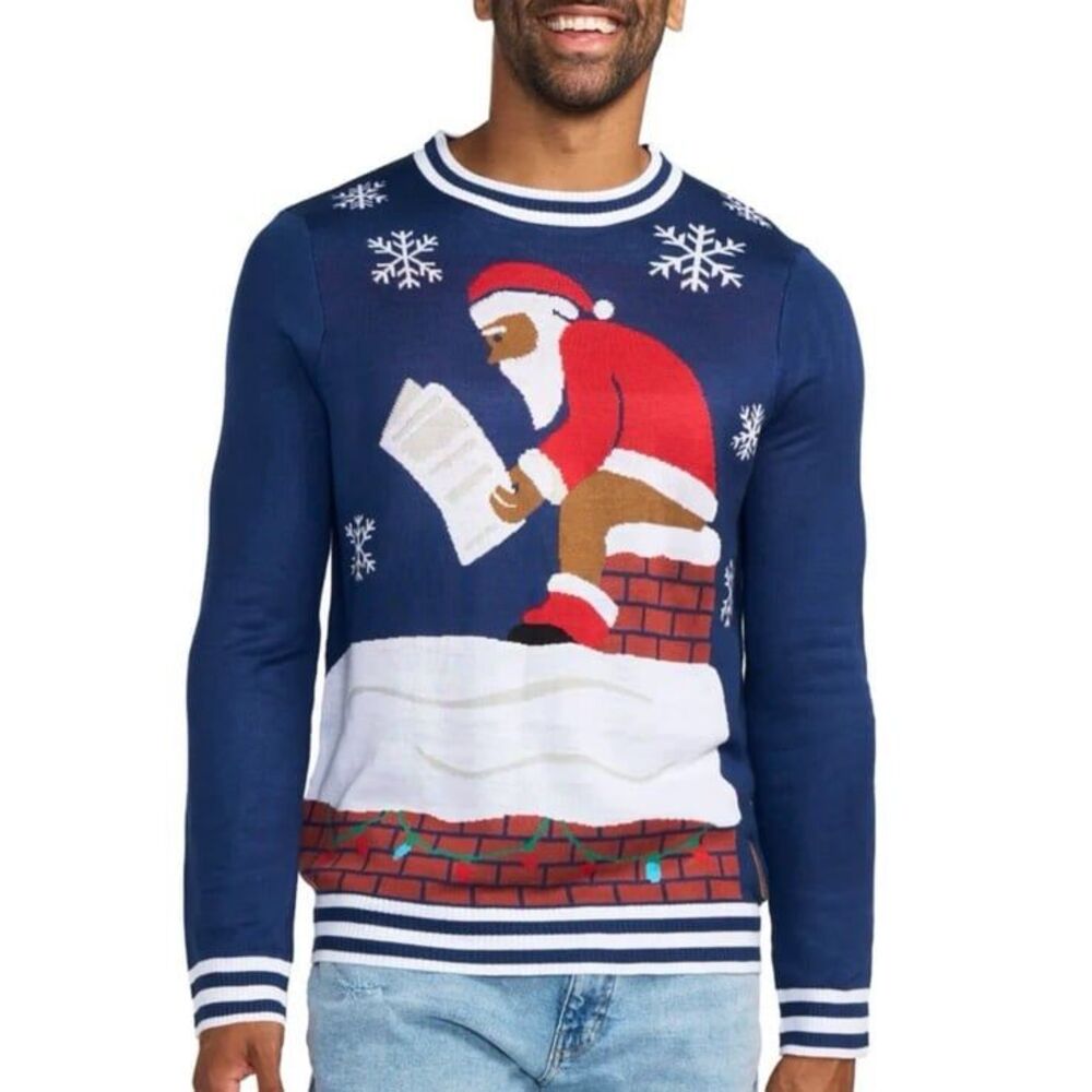 Tipsy Elves Santa's Log on the Fire Sweater L